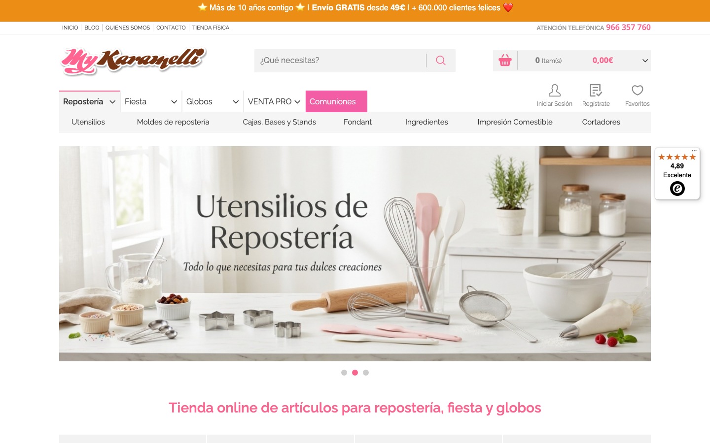 Captura de pantalla de la home de My Karamelli
