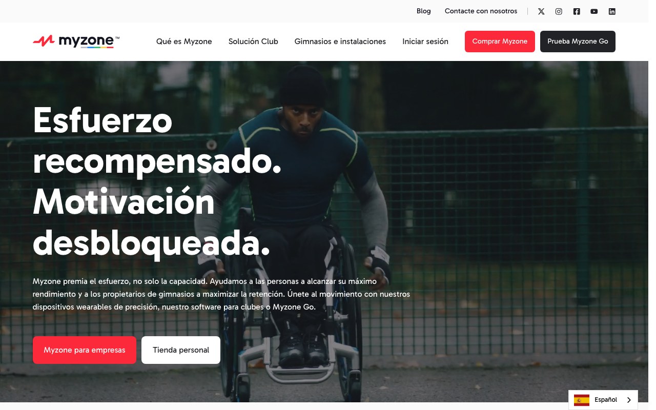 Captura de pantalla de la home de Myzone