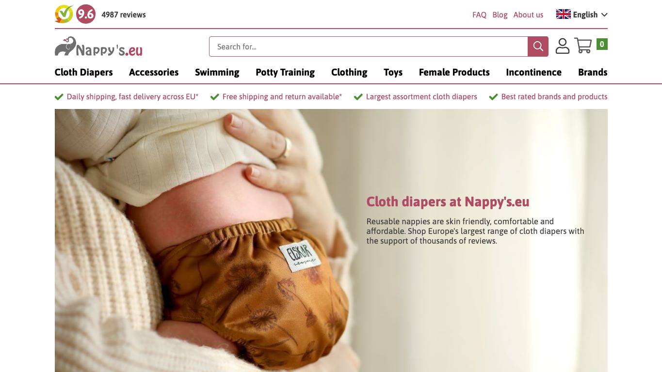 Captura de pantalla de la home de Nappy's.eu