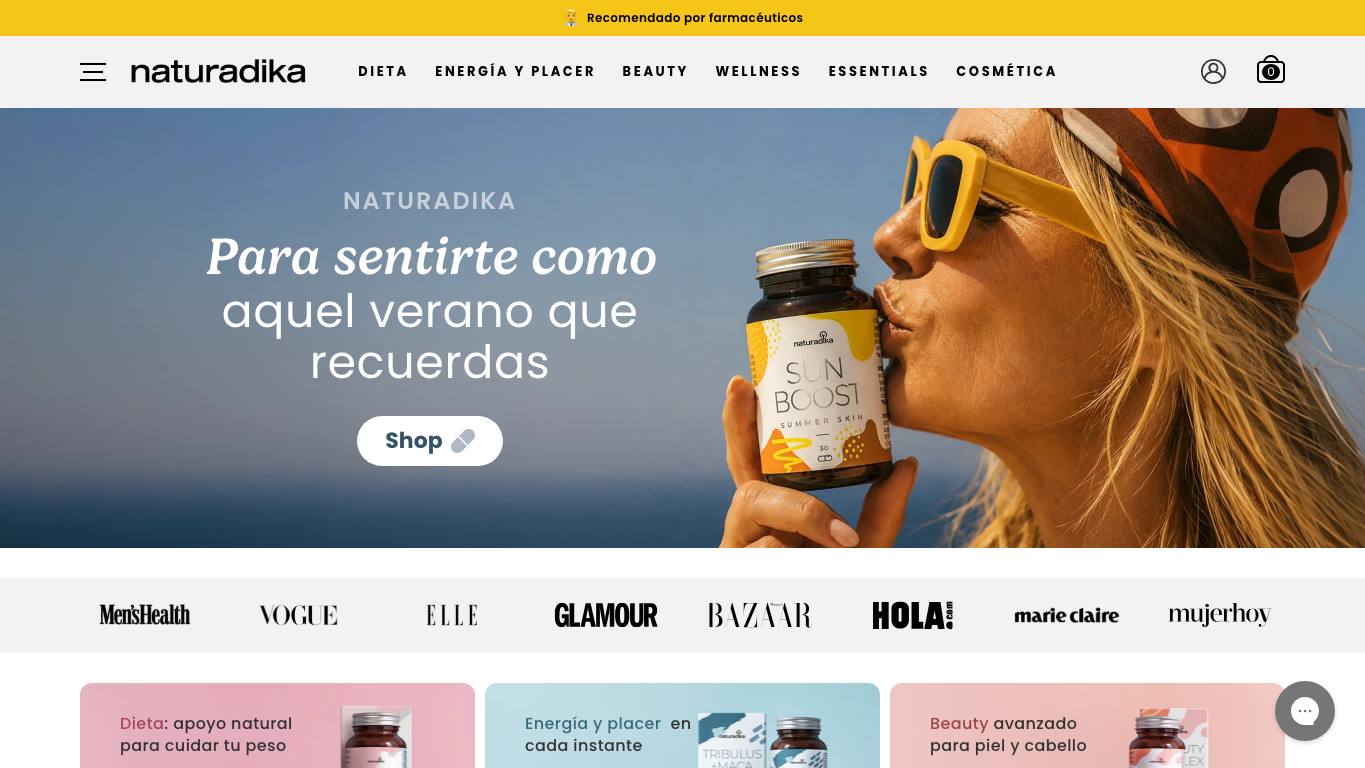 Captura limpia de la home oficial de Naturadika