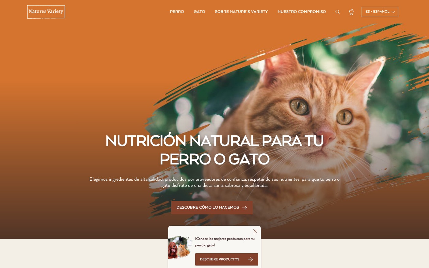 Captura de pantalla de la home de Nature's Variety