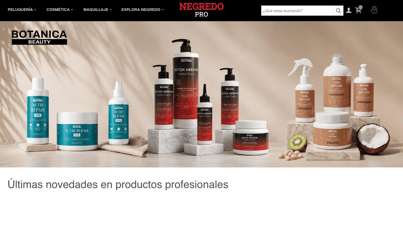 Captura de pantalla de la home de Negredo Pro