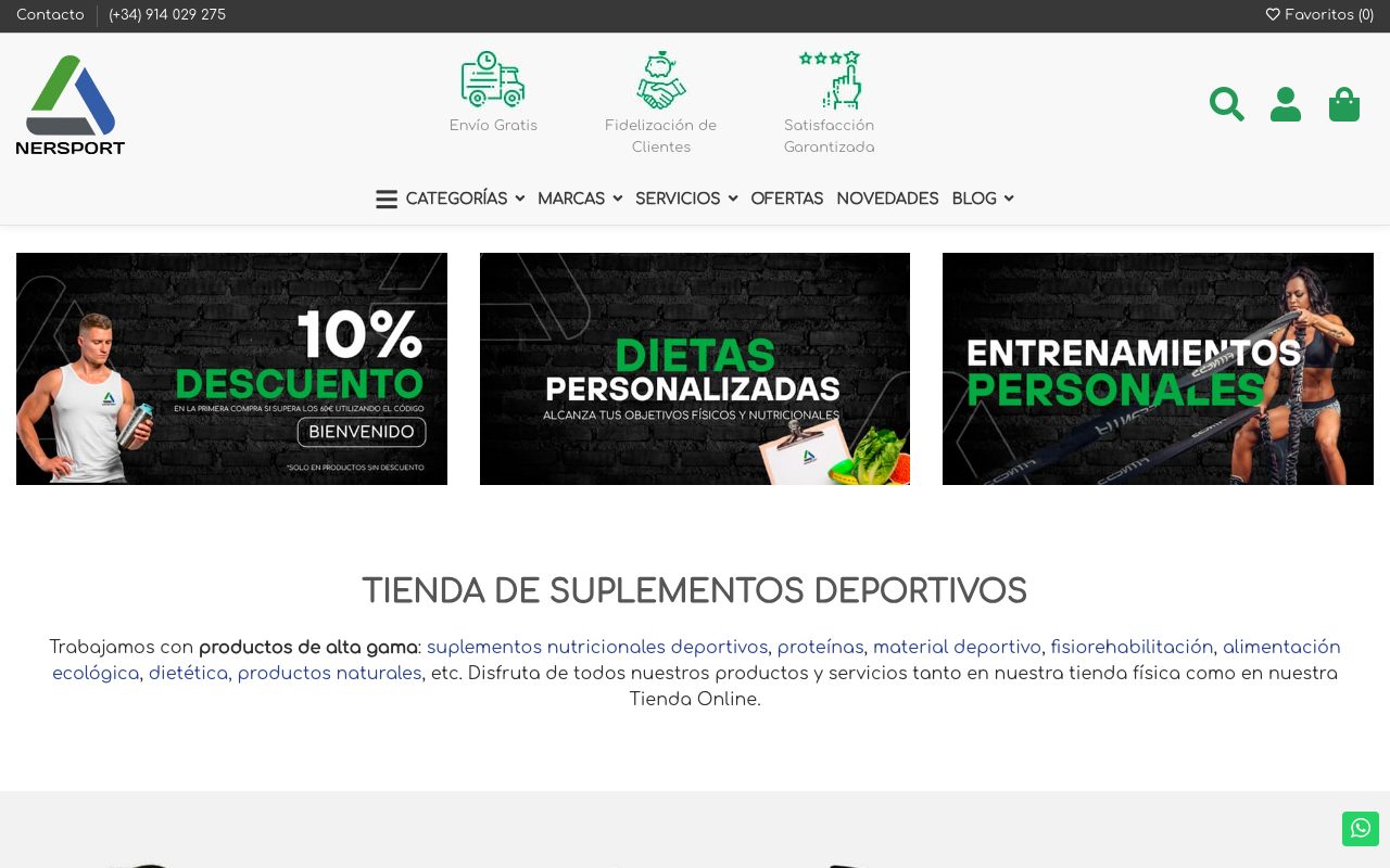 Captura de pantalla de la home de Nersport