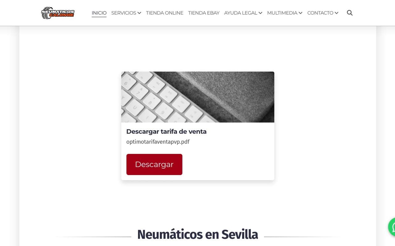 Captura de pantalla de la home de Neumáticos Calonge