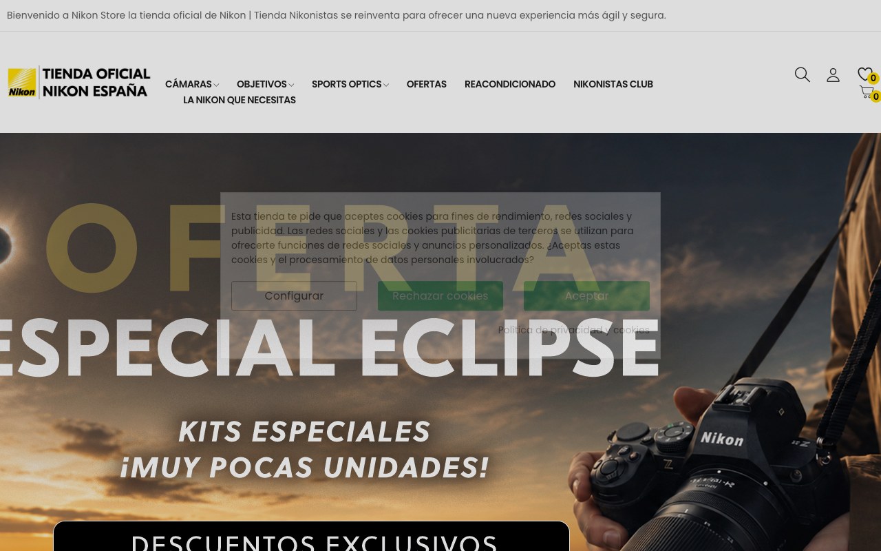 Página de inicio de Nikon Store España