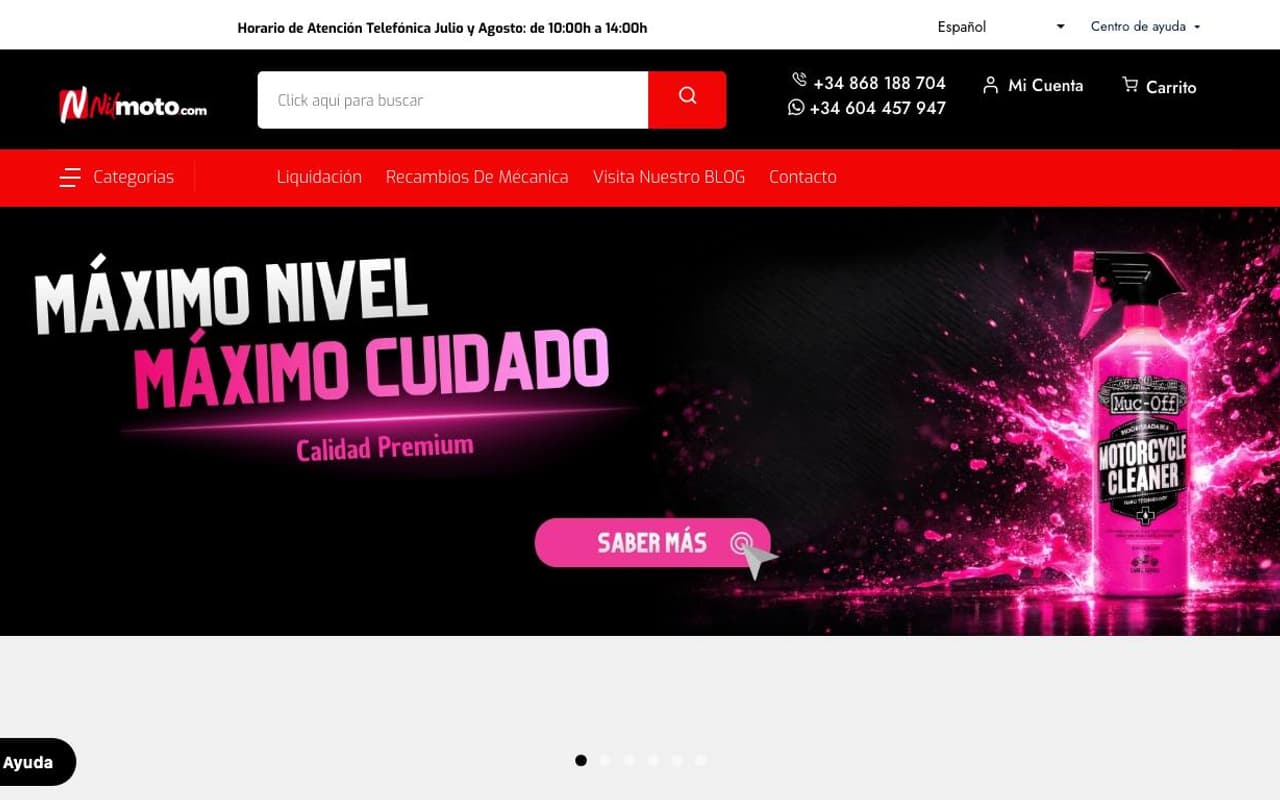 Captura limpia de la home oficial de Nilmoto