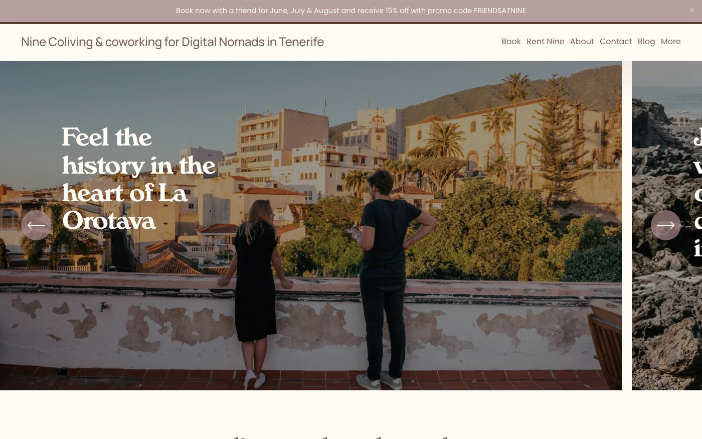 Captura limpia de la home oficial de Nine Coliving