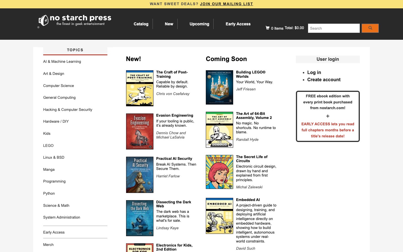 Captura limpia de la home oficial de No Starch Press