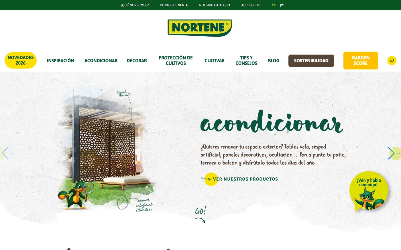Captura de pantalla de la home de Nortene