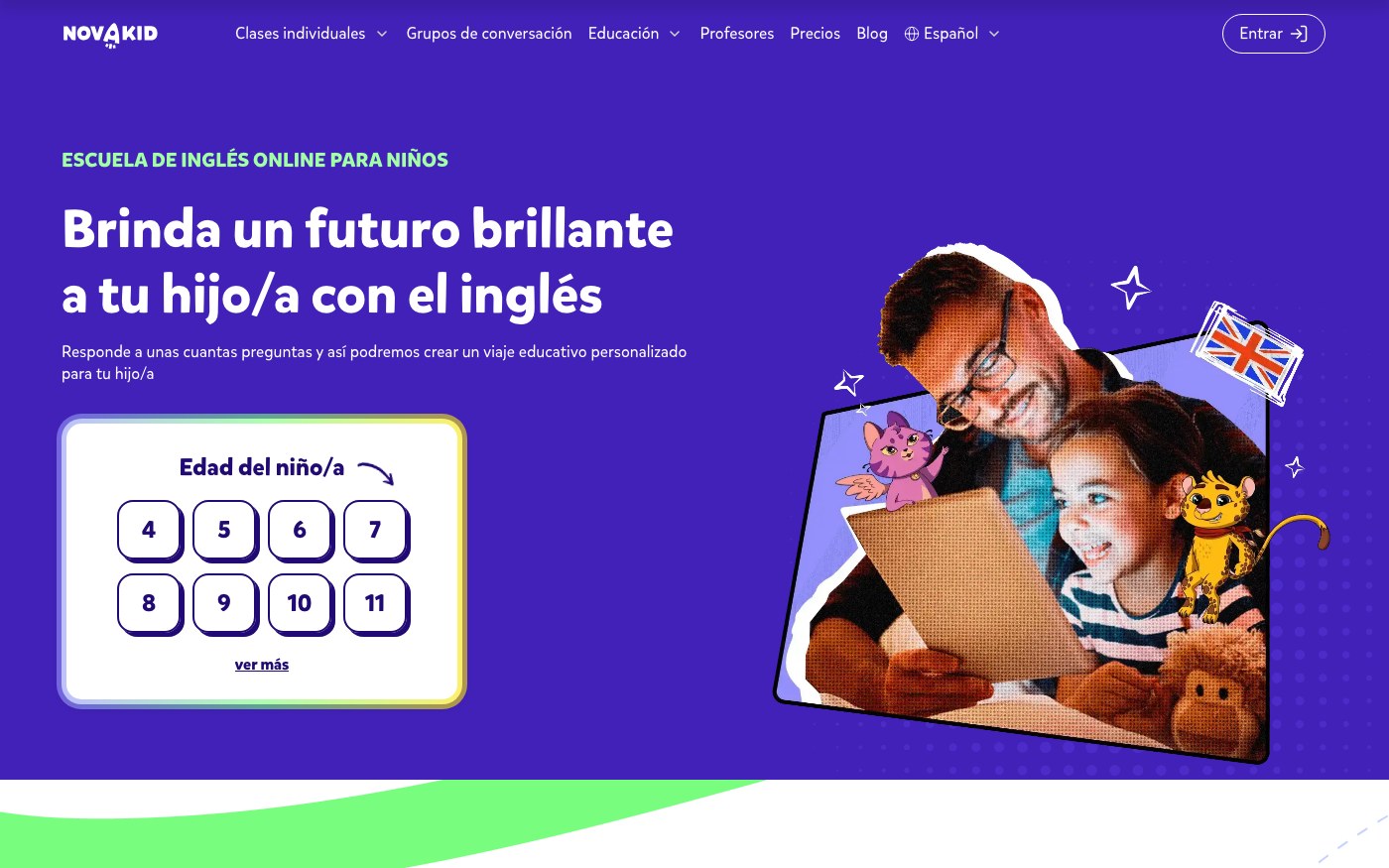 Captura de pantalla de la home de Novakid