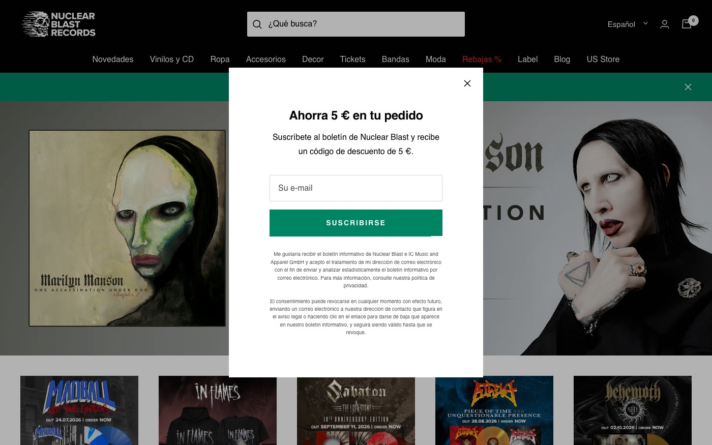 Captura limpia de la home oficial de Nuclear Blast
