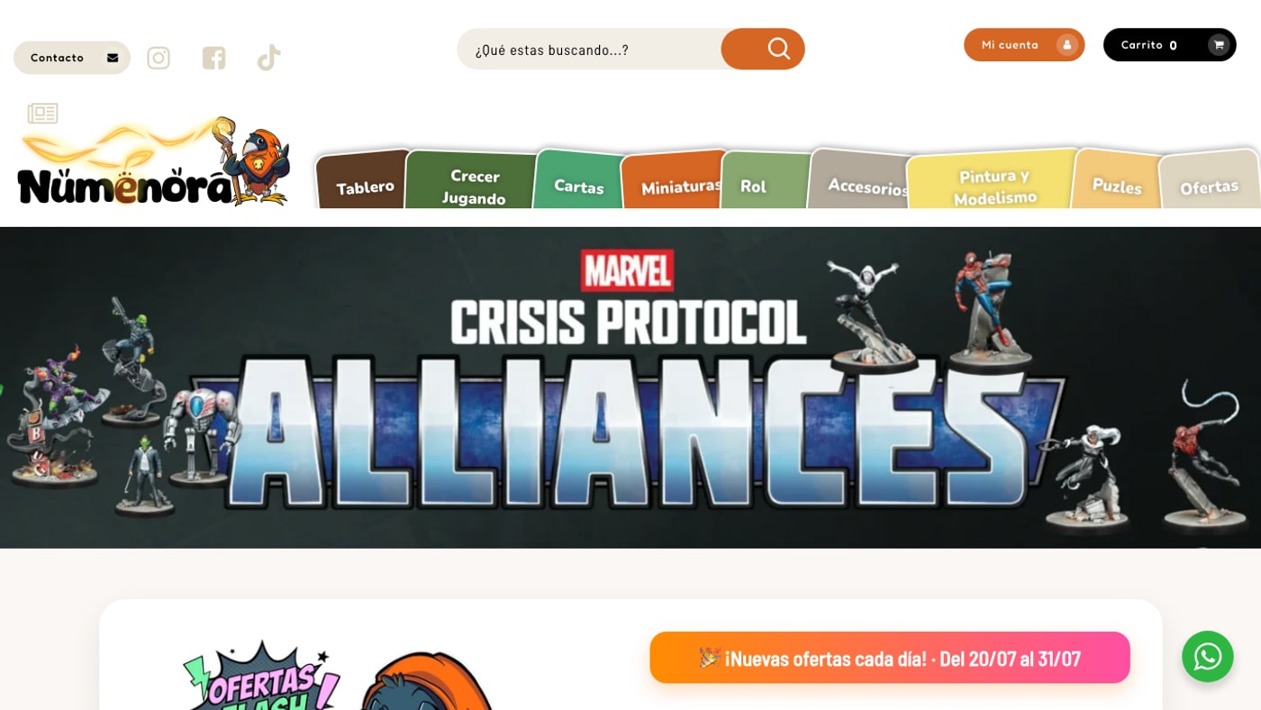 Captura de pantalla de la home de Numenora
