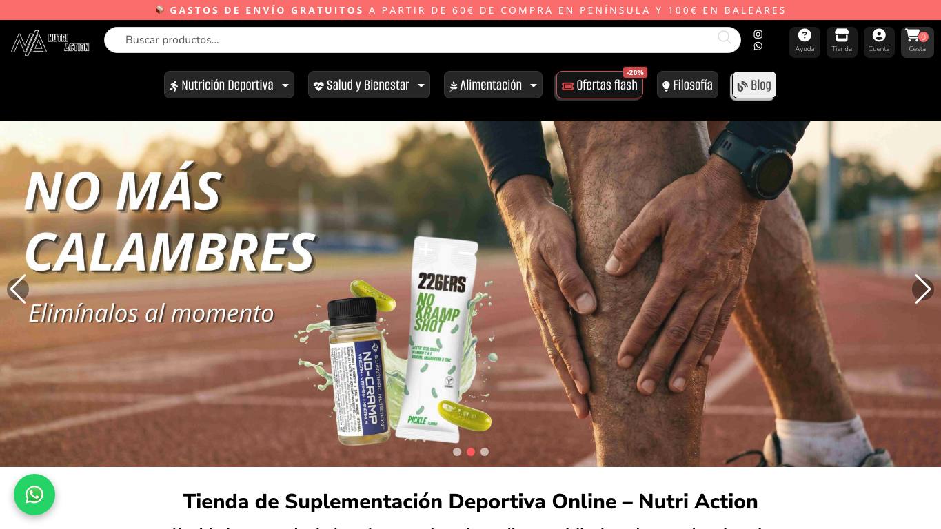Captura de pantalla de la home de Nutriaction