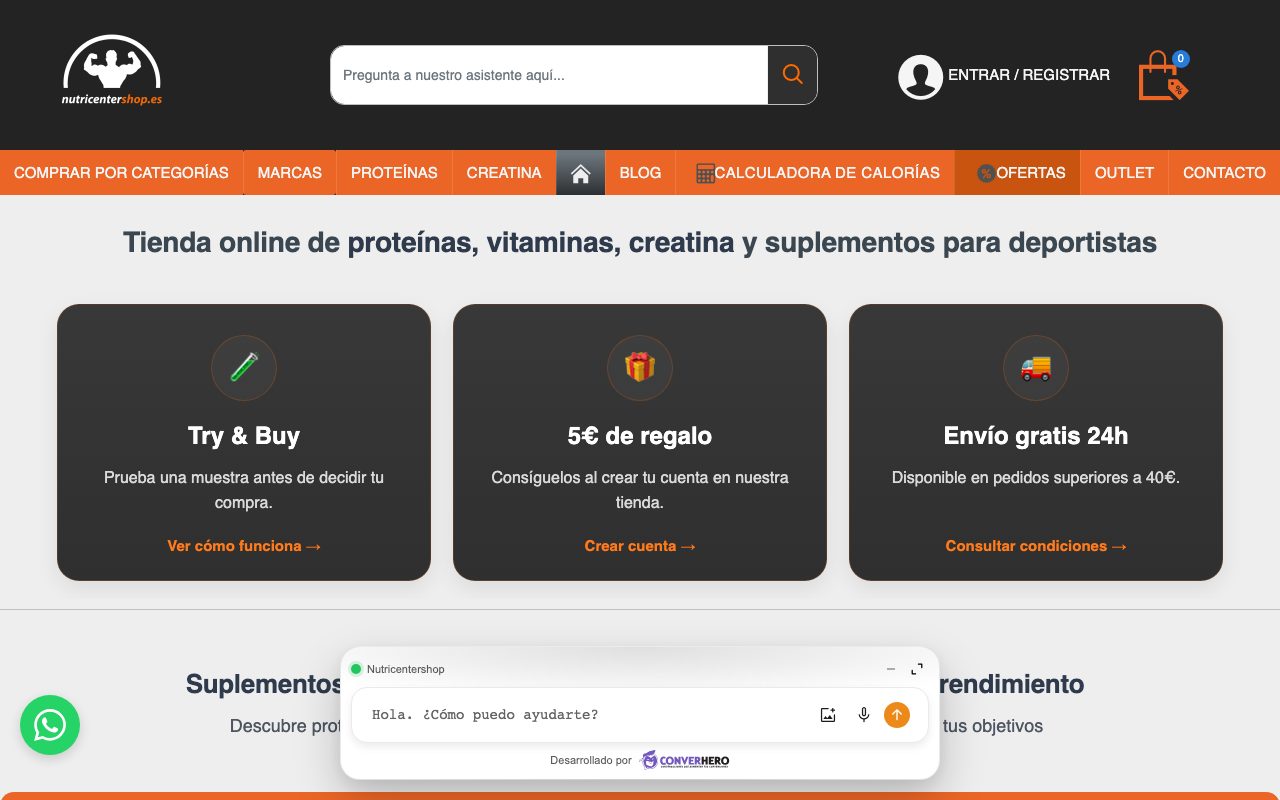 Captura de pantalla de la home de Nutricenter Shop