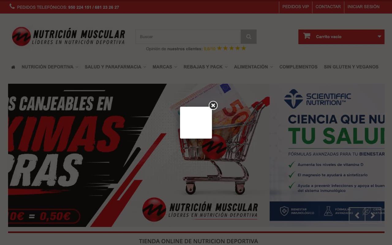 Captura de pantalla de la home de Nutrición Muscular