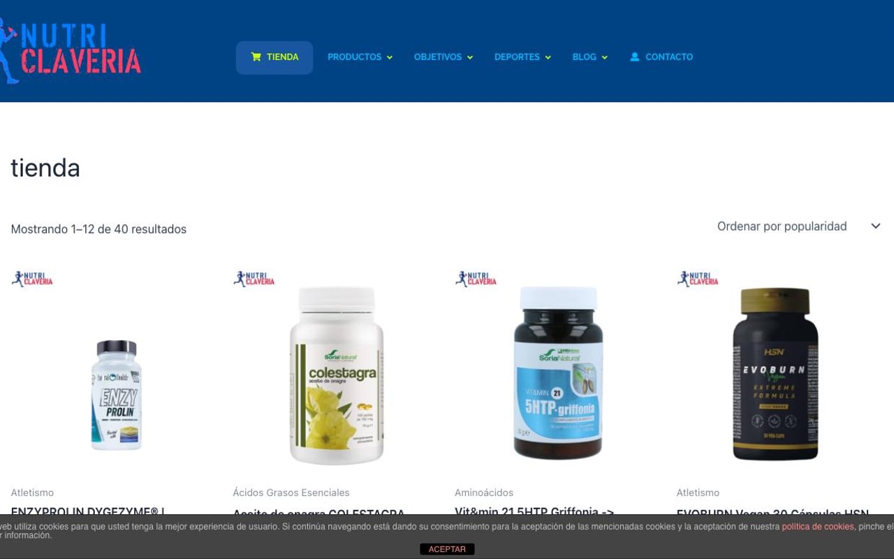 Captura de pantalla de la home de Nutriclaveria