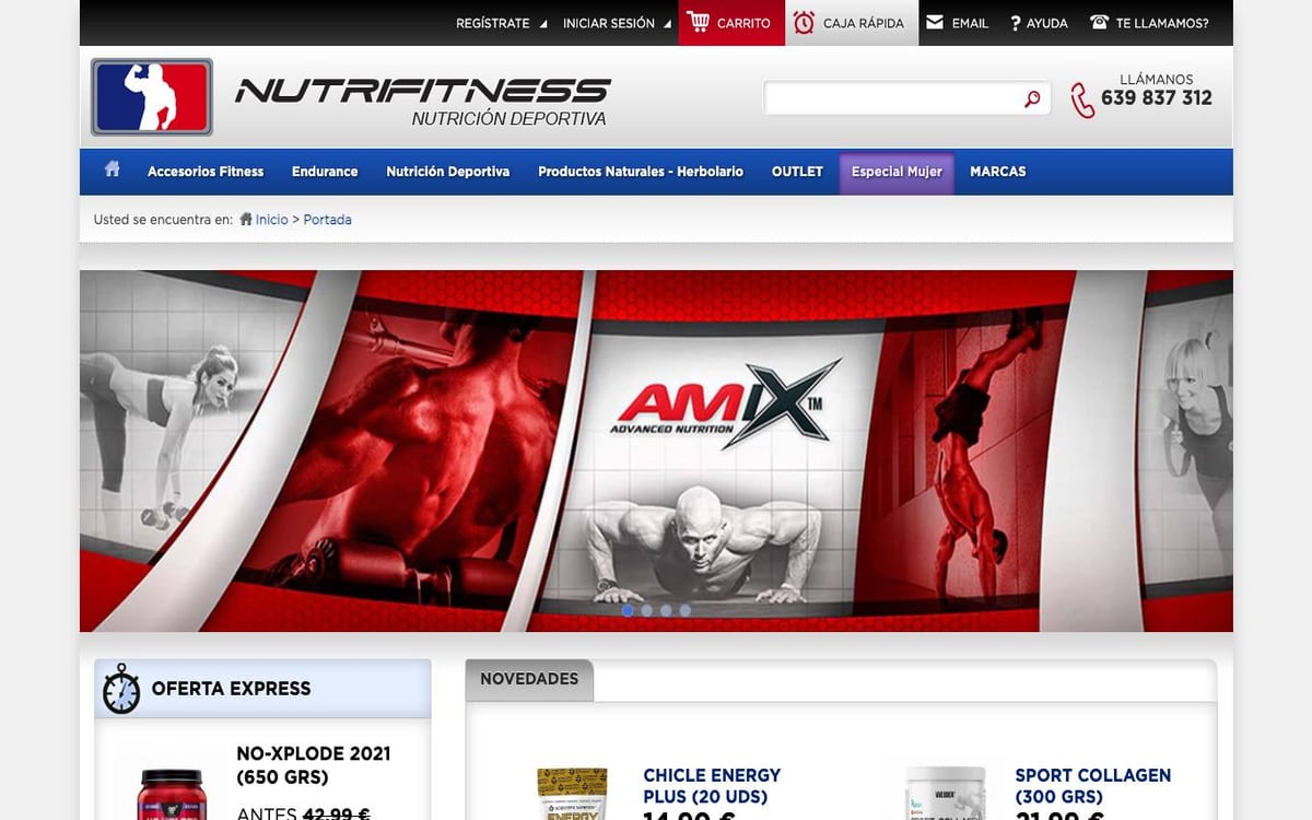 Captura limpia de la home oficial de Nutrifitness