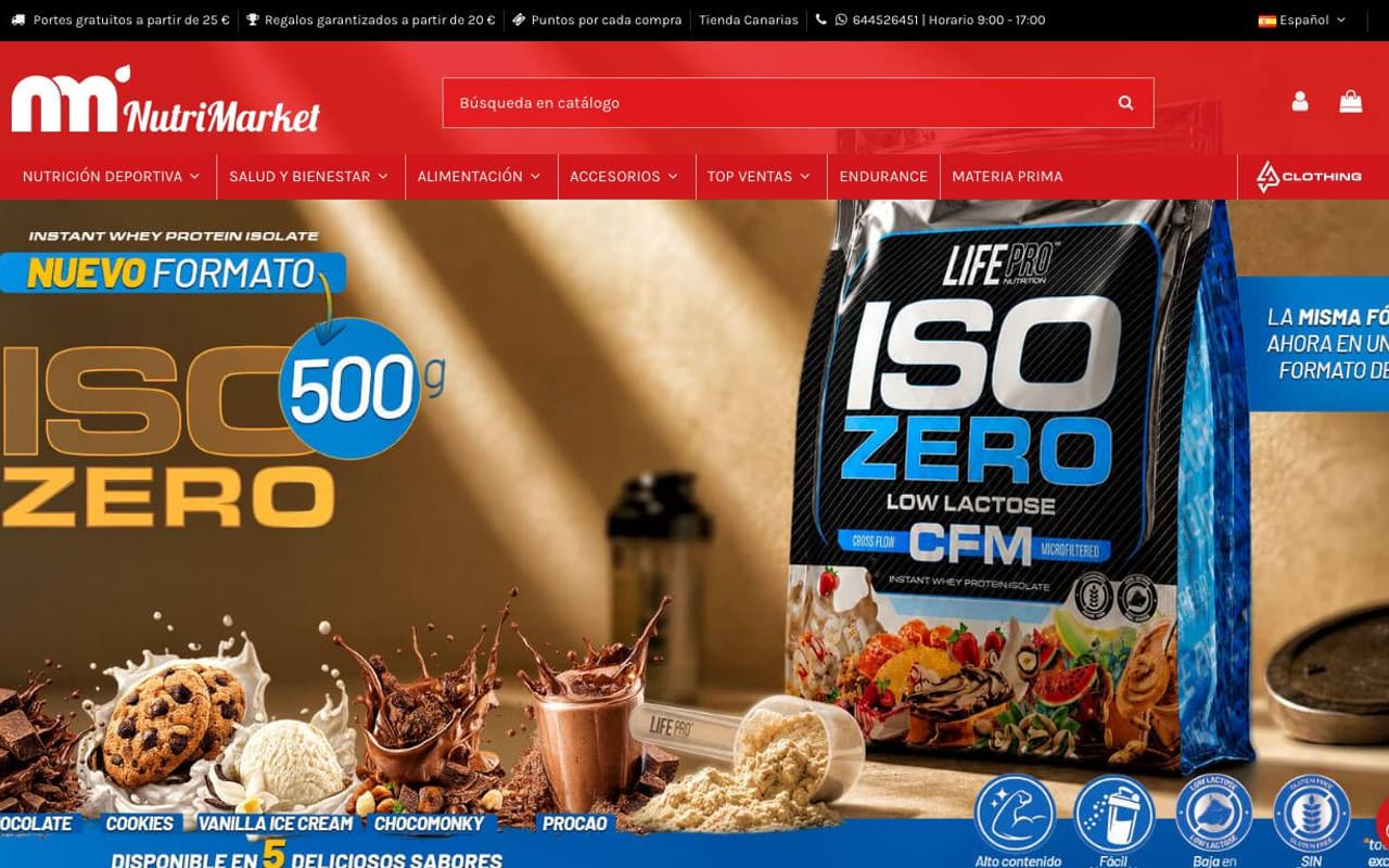 Captura de pantalla de la home de Nutrimarket