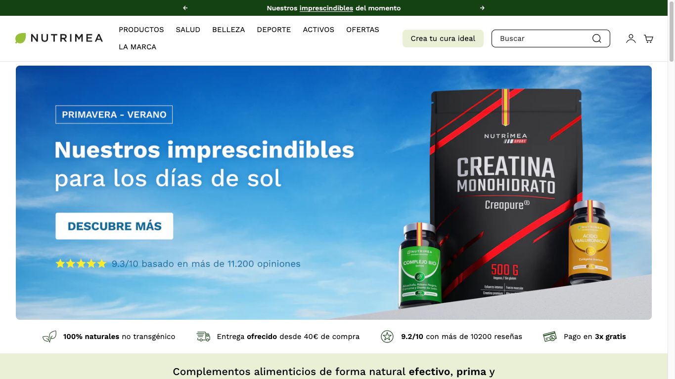 Captura real de la home de Nutrimea