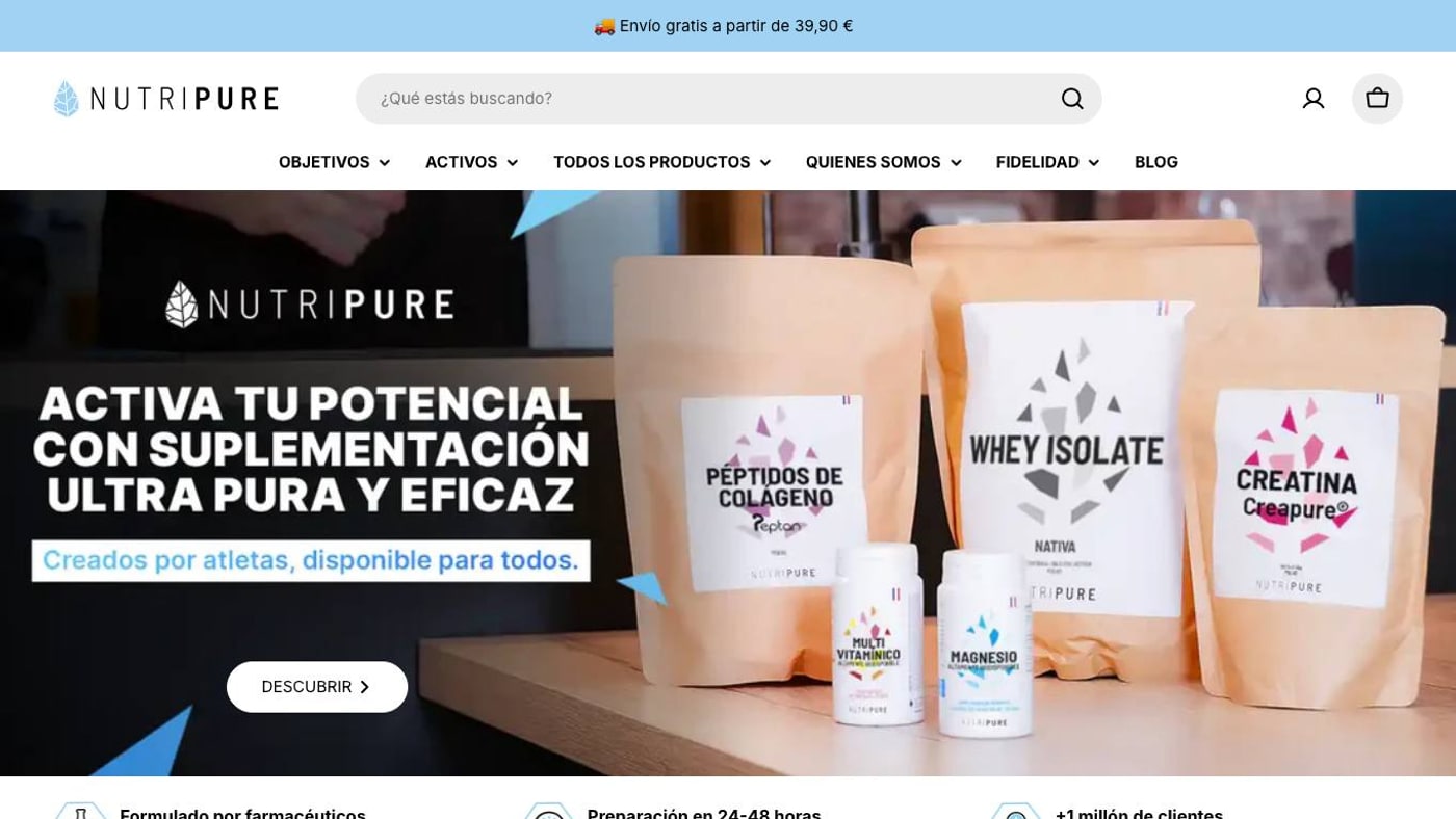 Captura limpia de la home de Nutripure