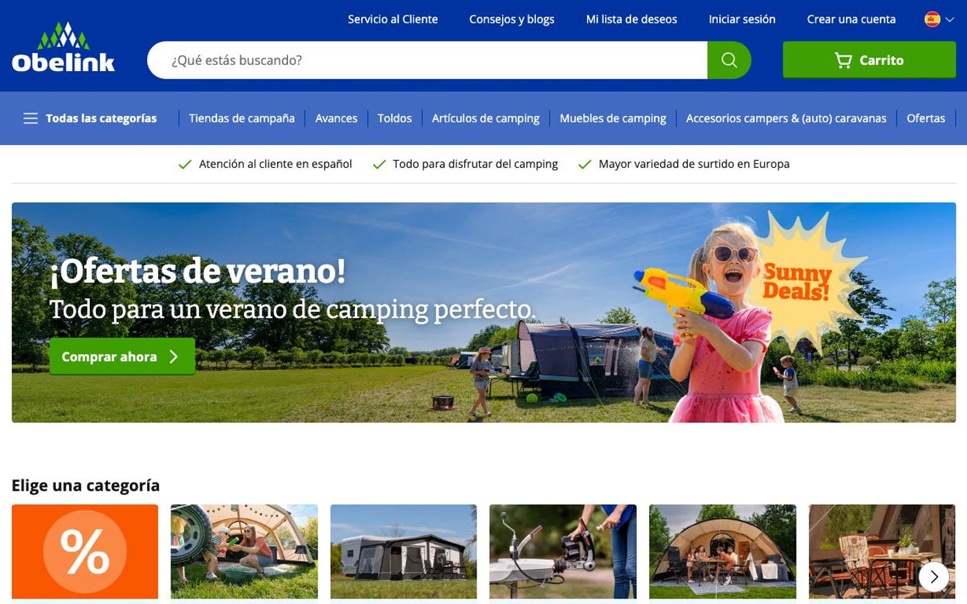 Captura de pantalla de la home de Obelink