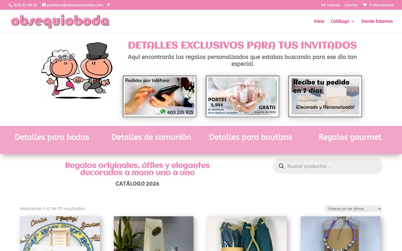 Captura limpia de la home oficial de Obsequio Boda