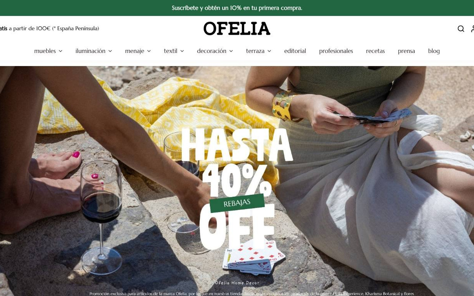 Captura de pantalla de la home de Ofelia Home&Decor