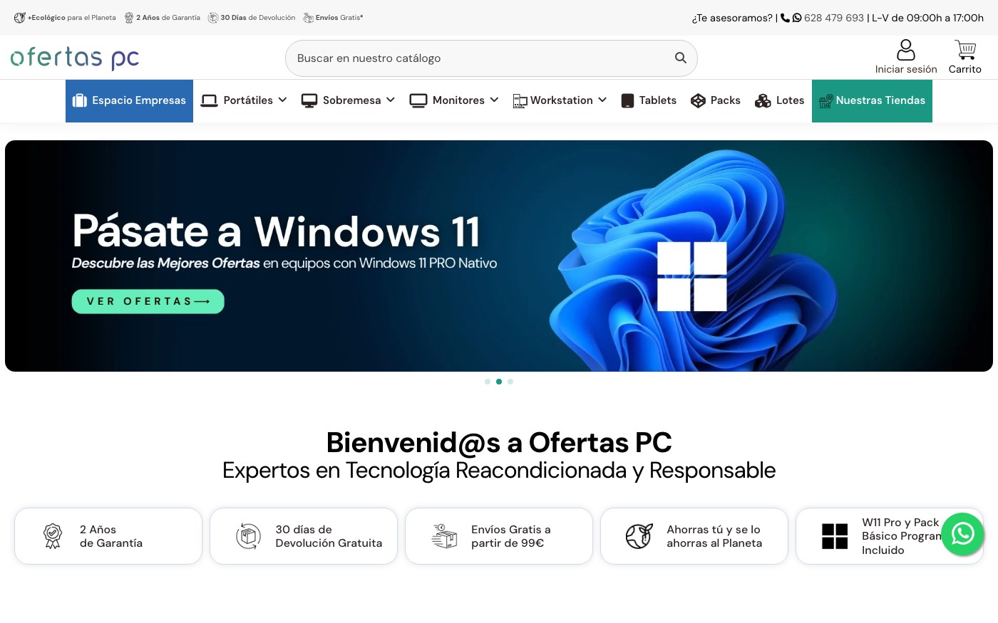 Captura de pantalla de la home de Ofertas PC
