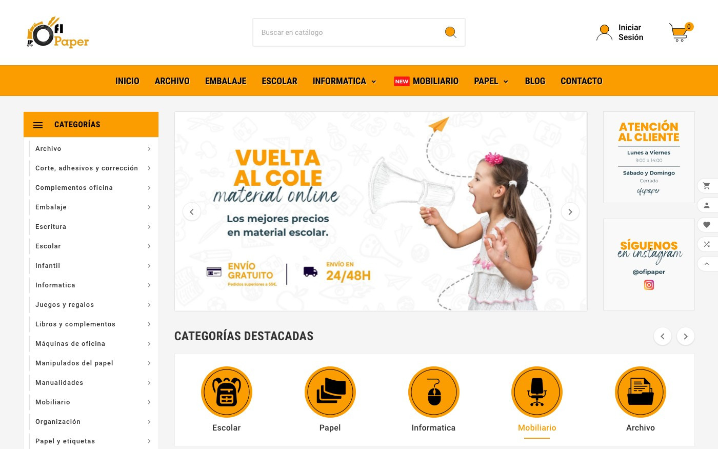 Captura limpia de la home oficial de Ofipaper