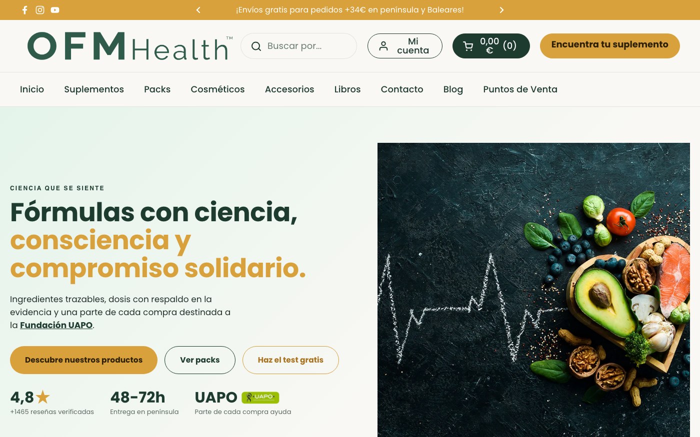 Captura de pantalla de la home de OFM Health