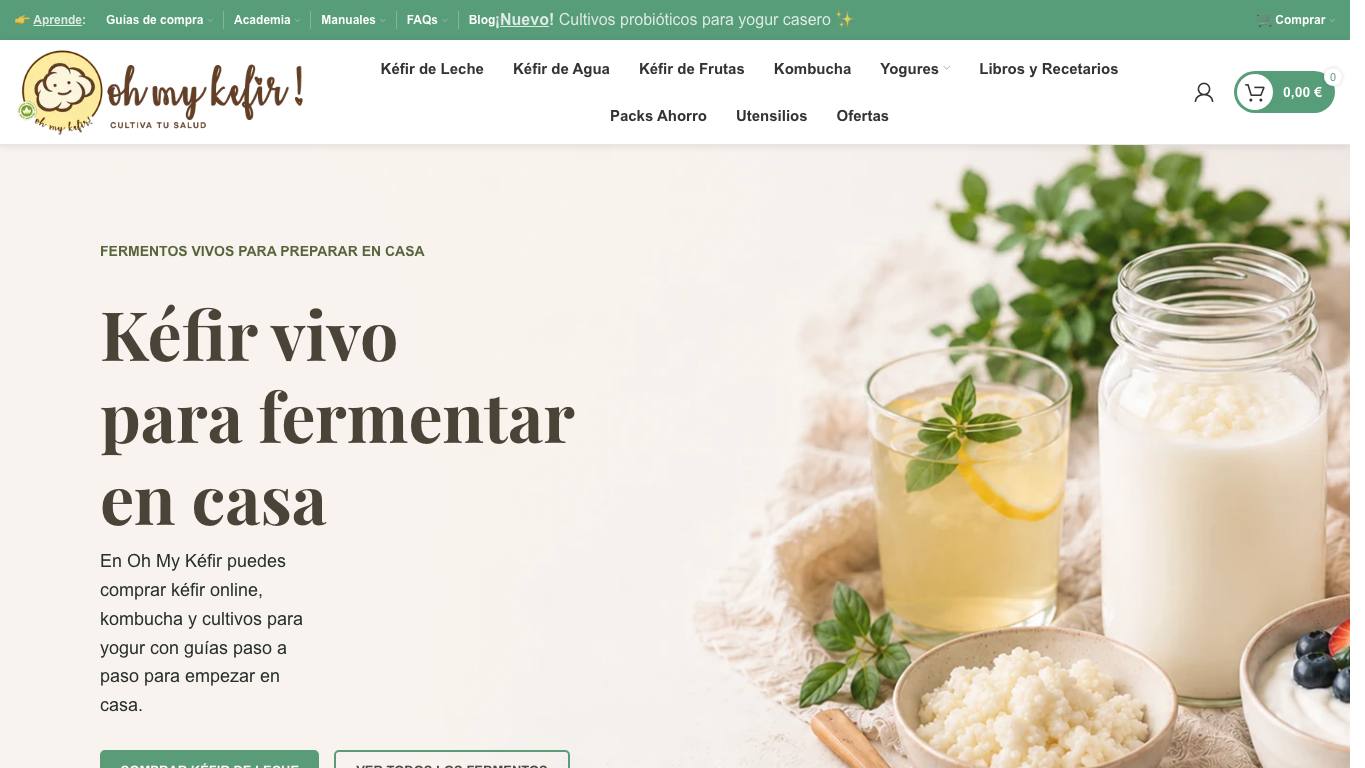 Captura de pantalla de la home de Oh My Kefir