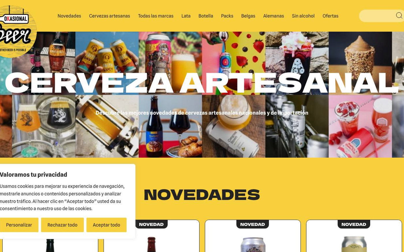 Captura limpia de la home oficial de OKasional Beer
