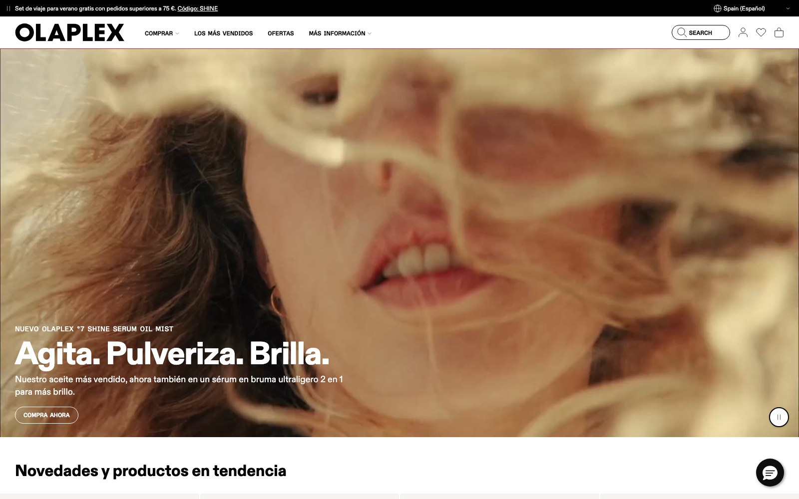 Captura real de la home de Olaplex