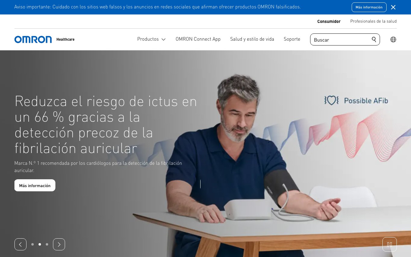 Captura de pantalla de la home de OMRON Healthcare