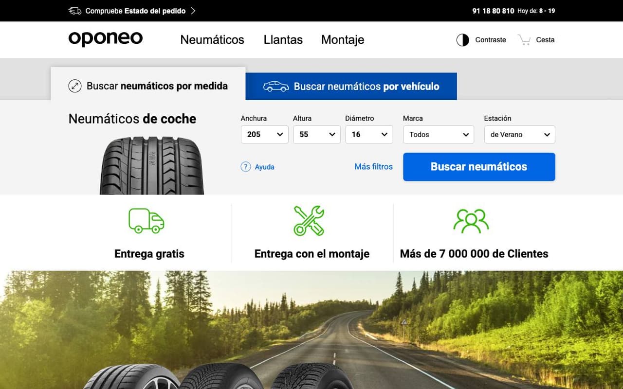 Captura de pantalla de la home de Oponeo