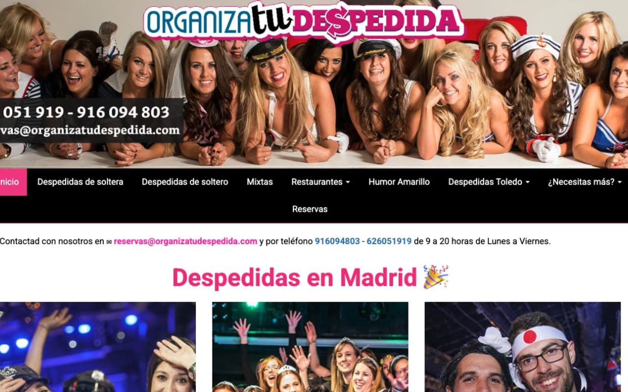 Captura de pantalla de la home de Organiza tu Despedida