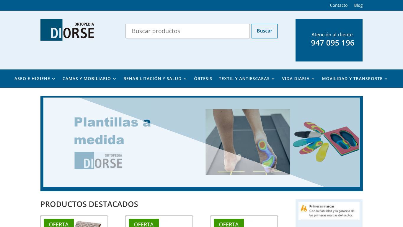 Captura de pantalla de la home de Ortopedia Diorse