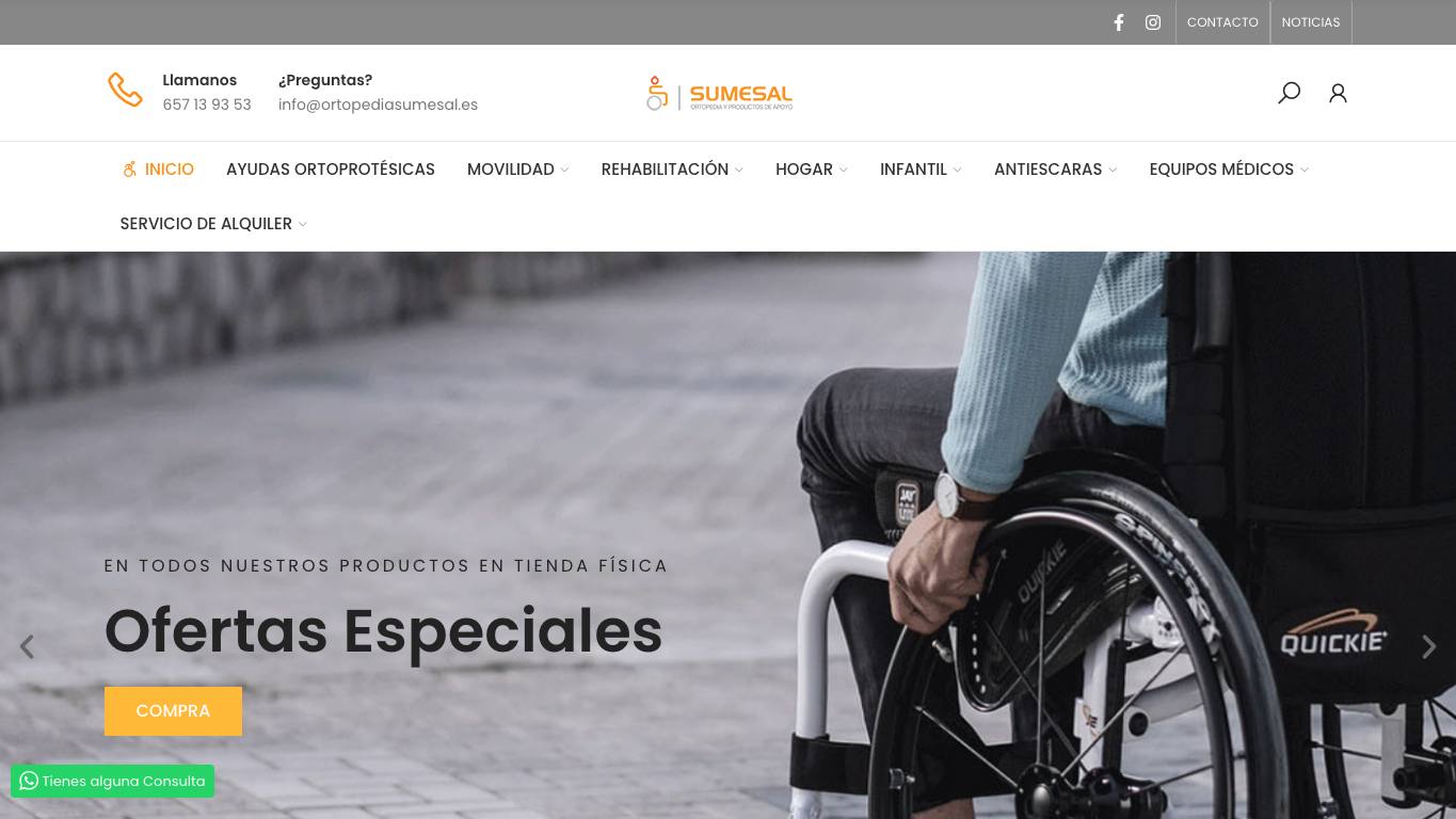 Captura de pantalla de la home de Ortopedia Sumesal