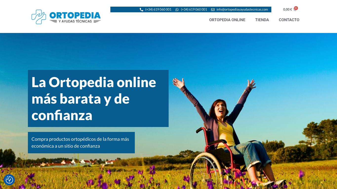 Captura de pantalla de la home de Ortopedia y Ayudas Tecnicas