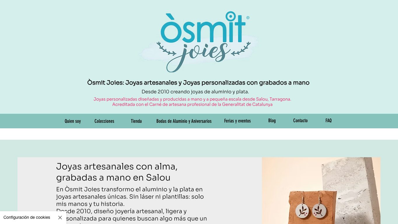 Captura real de la home de Osmit Joies