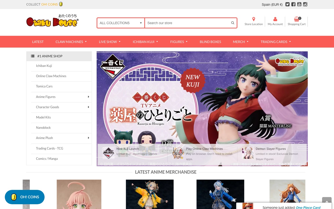 Captura de pantalla de la home de Otaku House