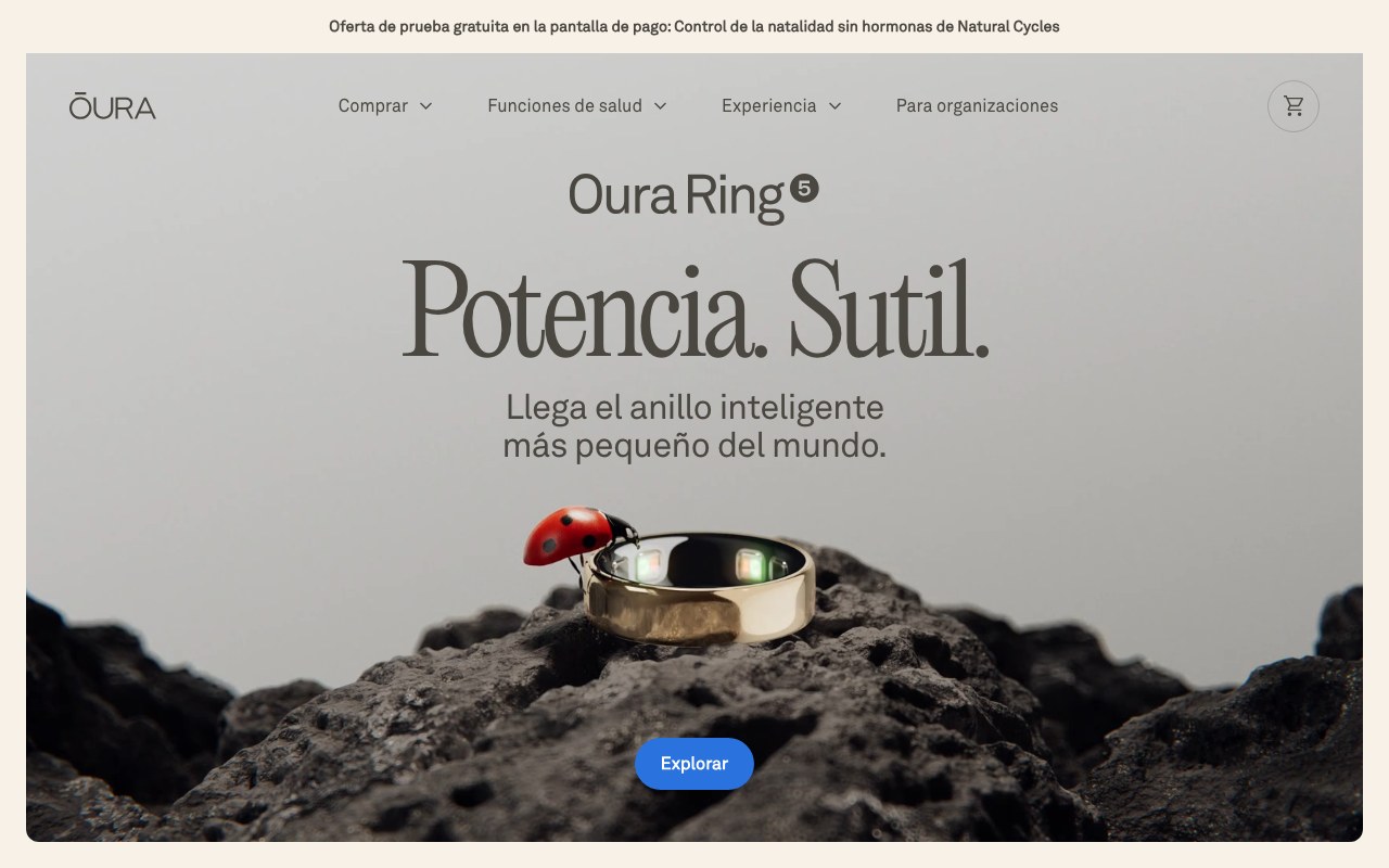 Captura de pantalla de la home de Oura