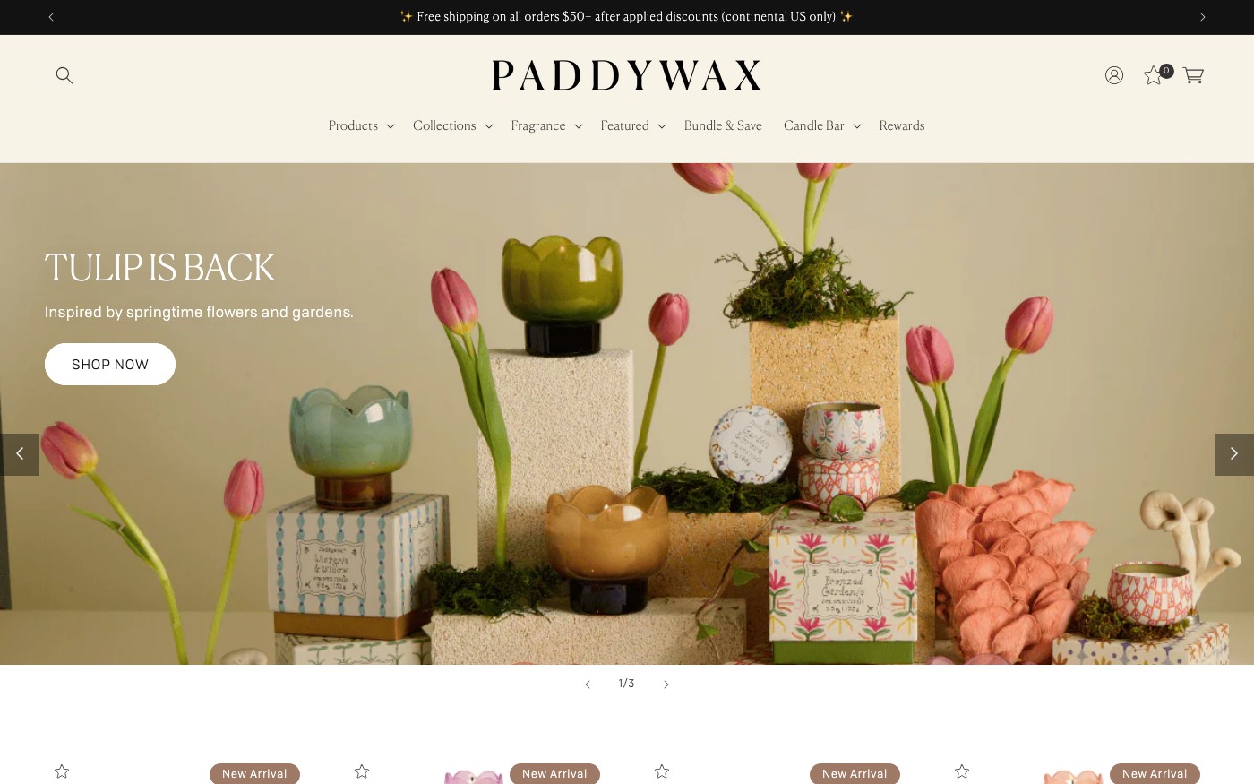 Captura limpia de la home oficial de Paddywax