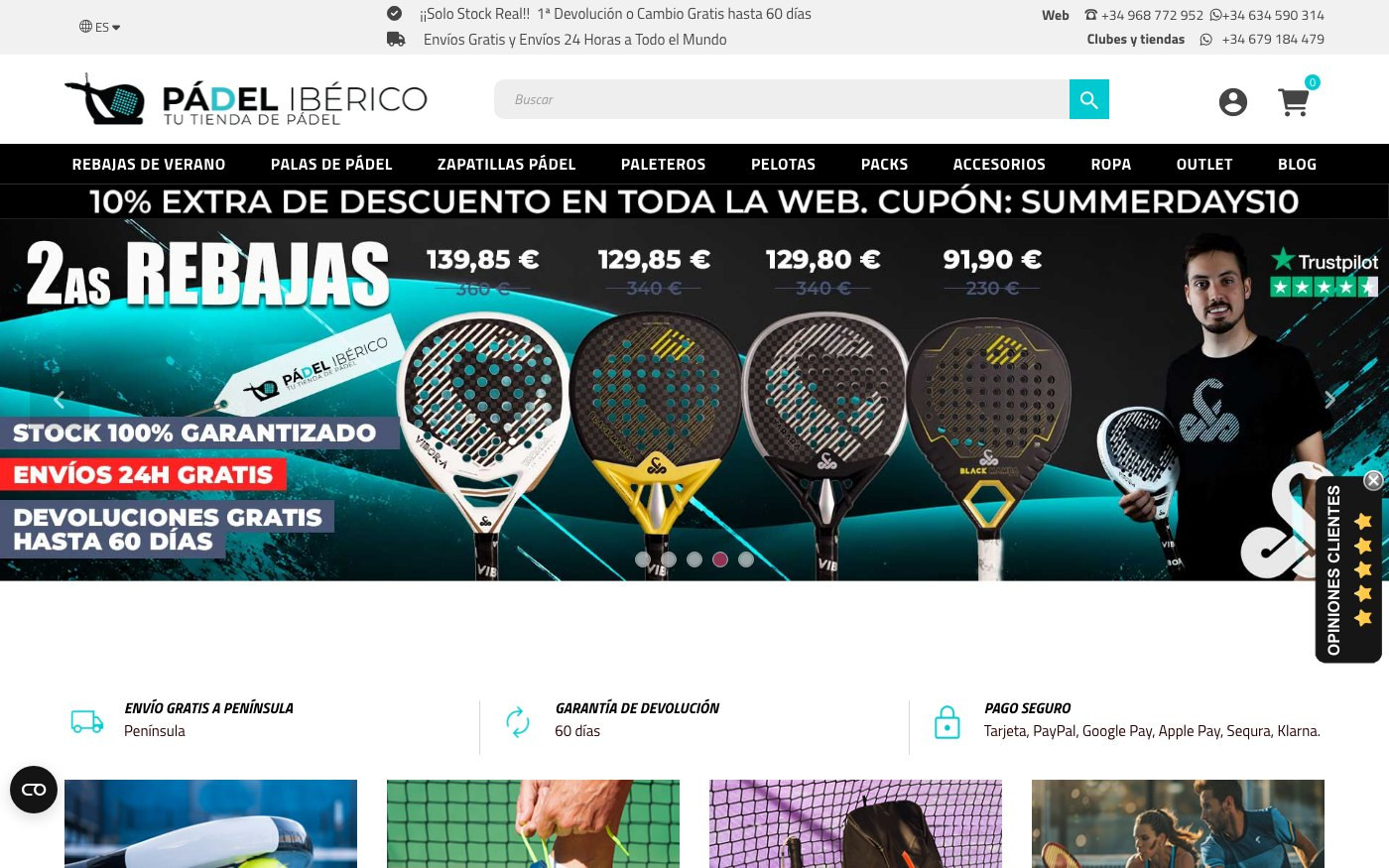 Captura de pantalla de la home de Pádel Ibérico