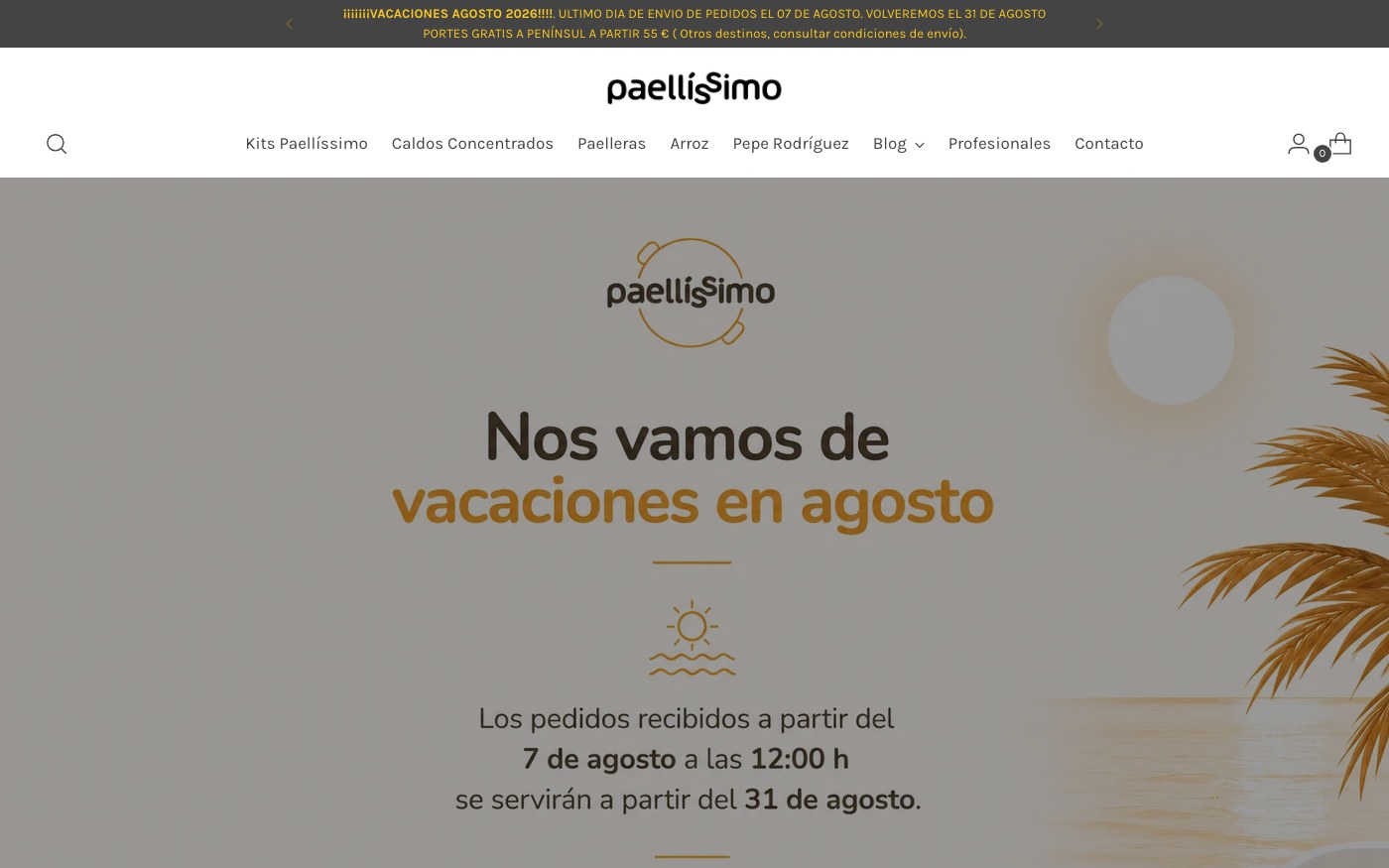 Captura limpia de la home oficial de Paellissimo