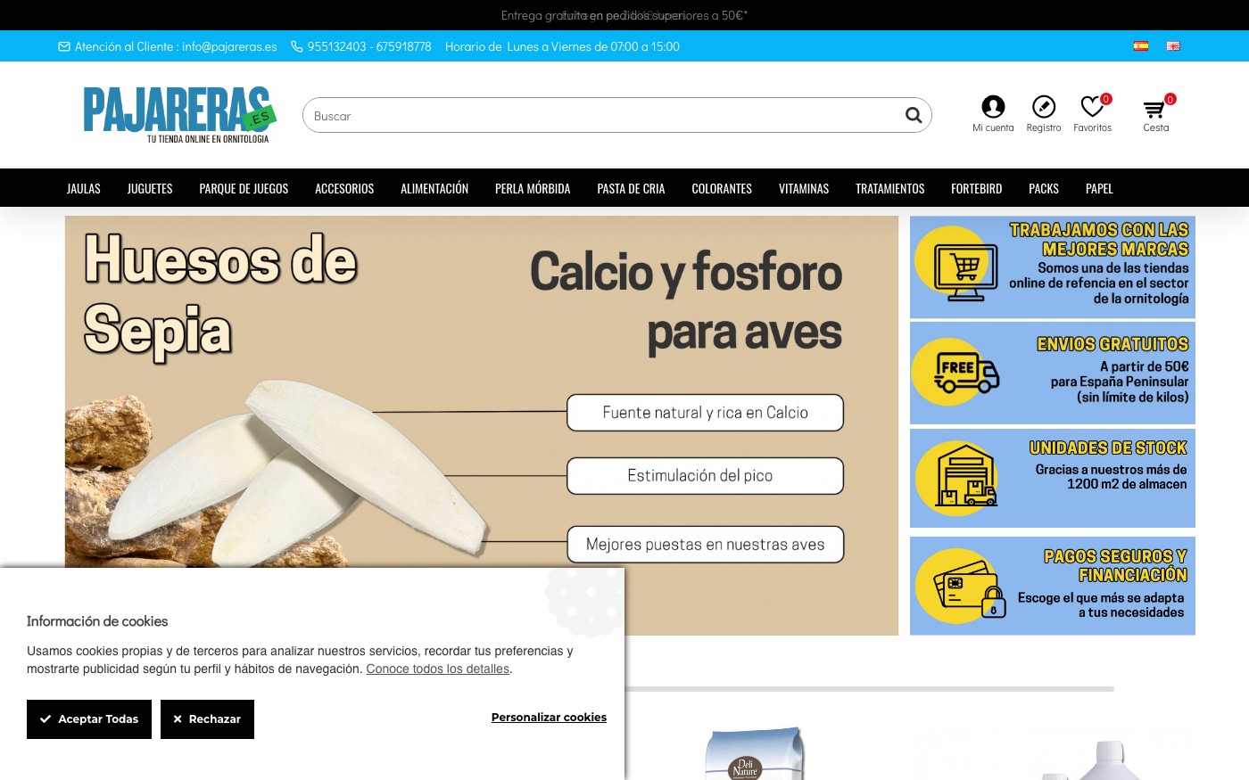 Captura de pantalla de la home de Pajareras.es