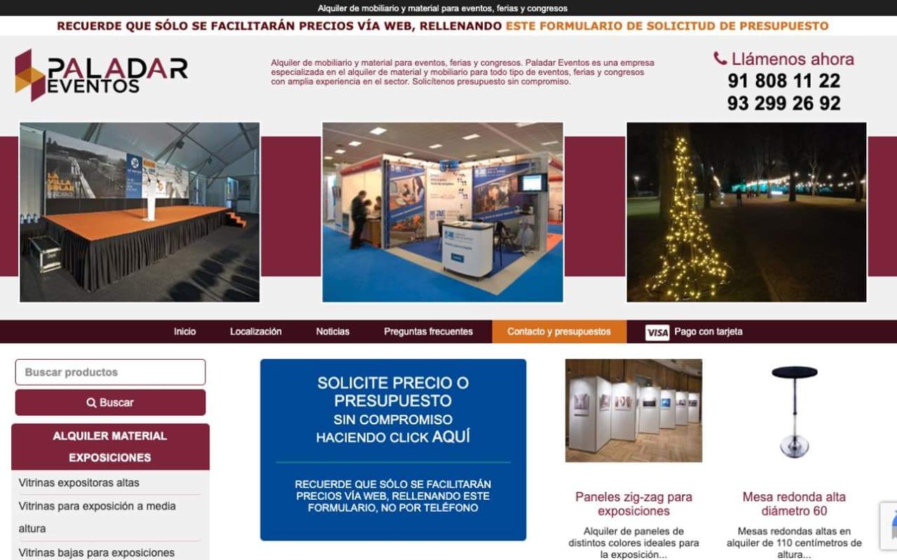 Portada limpia de la web oficial de Paladar Eventos