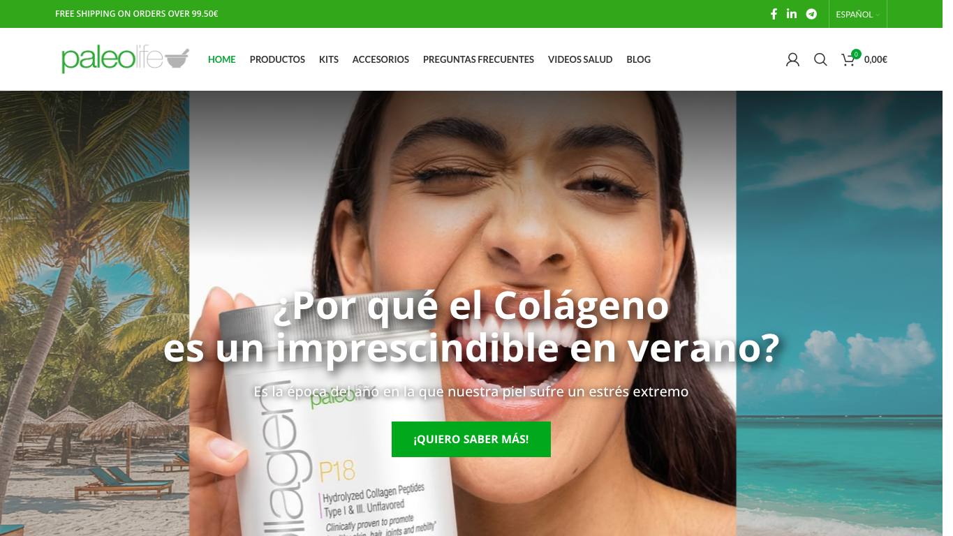 Captura de pantalla de la home de Paleo Life