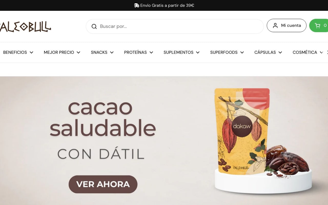 Captura de pantalla de la home de Paleobull