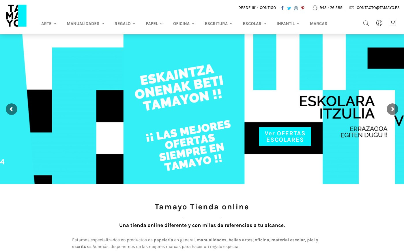 Captura limpia de la home oficial de Papelería Tamayo